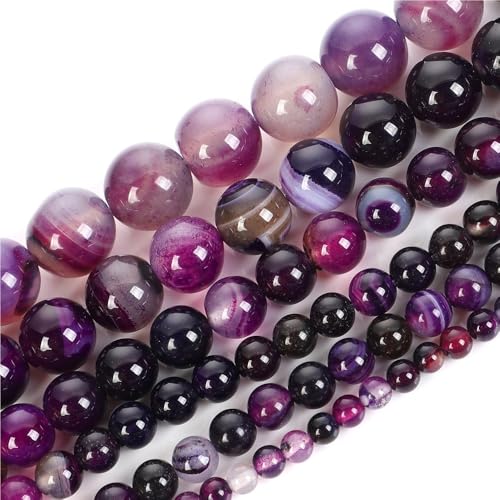 Tigerauge Turmalin Achate Jaspis Rosa Quarz Perlen, Natursteinperlen for Schmuckherstellung DIY Zubehör(Purple Stripe Agate,12mm) von LIFABOLA