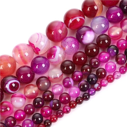 Tigerauge Turmalin Achate Jaspis Rosa Quarz Perlen, Natursteinperlen for Schmuckherstellung DIY Zubehör(RoseRed Stripe Agate,12mm) von LIFABOLA