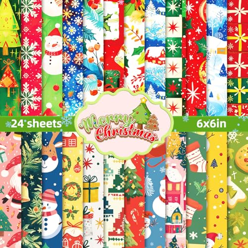 24 Stück Weihnachtsmuster-Scrapbook-Papier, 24 Designs, Weihnachts-Scrapbooking-Papier, einseitig, dekoratives Weihnachtspapier für Geschenkverpackungen, Kartenherstellung von LIFEBE