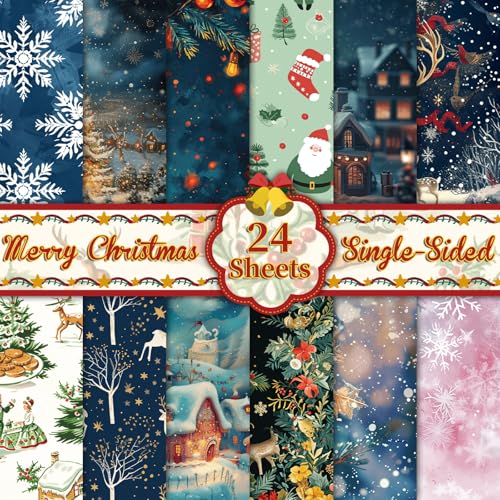 Weihnachtsmuster-Scrapbook-Papier, Premium-Spezialpapier, 24 Stück, flach gefaltet, für DIY-Hintergrund, Kartenherstellung, Scrapbooking, Fotoalbum, Dekoration von LIFEBE