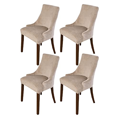 Stuhlhussen Armlos Wingback dehnen Samtstoff,Wiederverwendbar Waschbar Weich Spandex,Schräger Sessel für Esszimmer,Bankett,Heim Dekoration,Kaqi,4PCS von LIFEDX