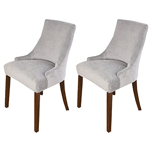 Stuhlhussen Armlos Wingback dehnen Samtstoff,Wiederverwendbar Waschbar Weich Spandex,Schräger Sessel für Esszimmer,Bankett,Heim Dekoration,Light Grey,2PCS