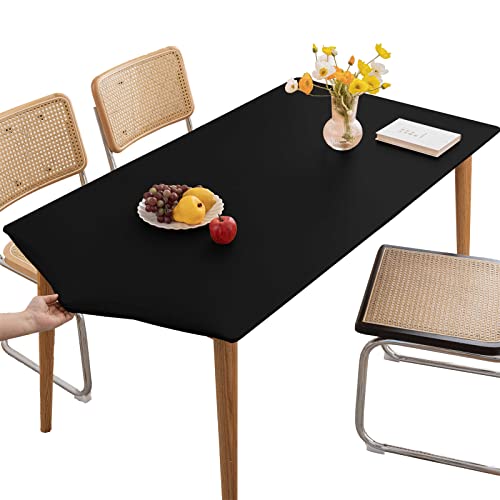 Tischdecke Rechteckige Outdoor Tischdecken Leder,Fleckschutz Abwaschbar Tischtuch,Elastische Angepasste Abwischbare Wasserabweisend Tischwäsche für Esszimmer, Garten, Party, Black||6FT 183x75CM von LIFEDX