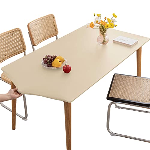 Tischdecke Rechteckige Outdoor Tischdecken Leder,Fleckschutz Abwaschbar Tischtuch,Elastische Angepasste Abwischbare Wasserabweisend Tischwäsche für Esszimmer, Garten, Party, Beige||6FT 183x75CM von LIFEDX