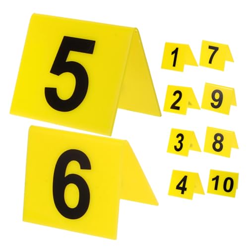 LIFKICH 10Pcs Nummernschild Markt Restaurant mit Tischnummer Etiketten Mystery-Spiel schwarze Tischnummern acrylschild hochzeitsdeko Getränkeanhänger aus Acryl Spielnummer-Marker Yellow von LIFKICH