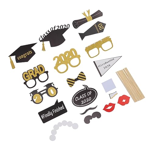 LIFKOME 18 Stück 2020 Abschluss Glitter Papier Handheld Foto Requisiten Set Kreative Party Brille Abschluss Hut Dekoration Photo Booth Requisiten Set Prom Masquerade Party Supplies von LIFKOME