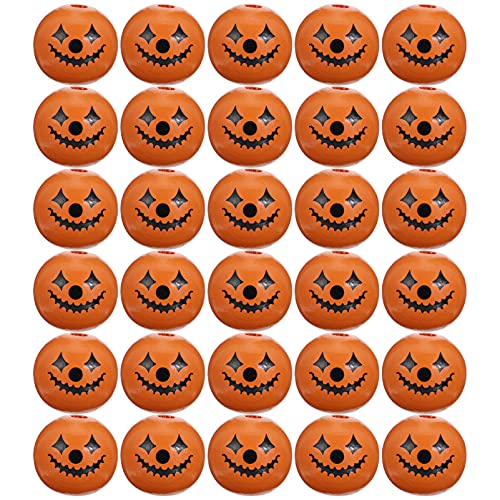 LIFKOME 30 Stück Halloween-Holzperlen Halloween-Perlen Für Armbänder Runde Lose Perlen Für Halloween Für Heimdekoration Heimwerken Basteln Orange von LIFKOME