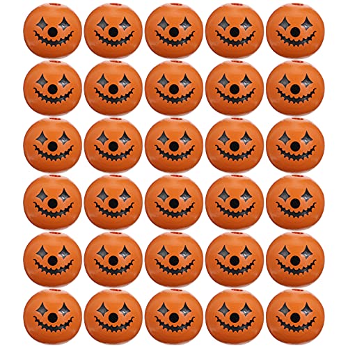 LIFKOME 30 Stück Halloween-Holzperlen Halloween-Perlen Zum Basteln Diy-Perlen Girlande Sommerschmuck Perlenzubehör Kürbis-Charm Kürbis-Perlen-Charms Halskette Medaillon von LIFKOME