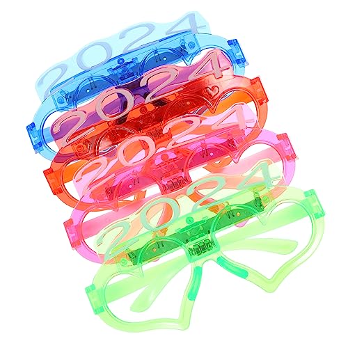 LIFKOME 4 Stück Frohes neues Jahr Brille 2024 leuchtbrillen faschingsbrille partybrillen klobrillen Neujahrsparty lichtundurchlässige Brille LED-Leuchtbrille 2024 Brillen Silvester Plastik von LIFKOME