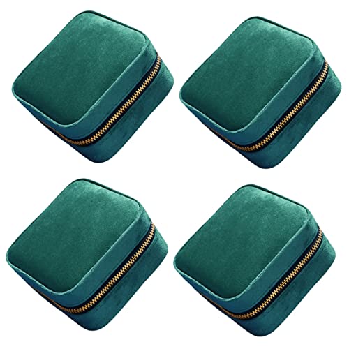 LIFKOME 4Er-Box Schmuckschatulle aus Flanell Gepäck Tasche Perle travel schmuckbox travel jewelry case reise schmuckschatulle Schmuck Organizer mit Spiegel Reißverschluss aus Metall Green von LIFKOME