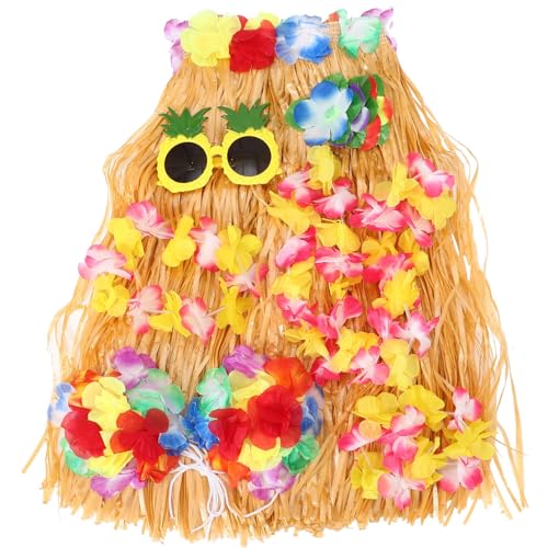 LIFKOME 8Er-Set Hawaiianischer Grasrock Hawaiianischer Elastischer Tropischer Luau-Hula-Rock-Set Für Sommerurlaub Hawaiianisches Partyzubehör Gelb von LIFKOME