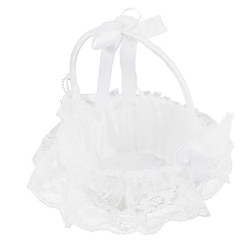 LIFKOME Bambus Gewebte Hochzeit Blumenkorb Spitze Korb Elegante Blumen Mädchen Korb Tragbare Hochzeitszeremonie Lieferungen (runde Größe S) von LIFKOME