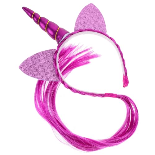 LIFKOME Einhorn-Stirnband Einhorn-Horn Cosplay-Kopfschmuck Glitzernder Tier-Ohrkopf Geflochtene Perücke Haar Für Halloween-Kostüm Regenbogen-Einhorn-Partyzubehör Lila von LIFKOME