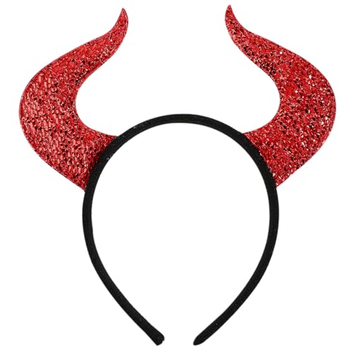 LIFKOME Glitzerndes Teufelshörner-Stirnband Rotes Teufelshörner-Teufelskostüm Für Damen Herren Mädchen Halloween-Kostüm Cosplay Haarband Haar-Accessoire von LIFKOME