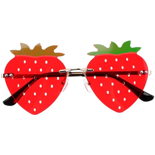 LIFKOME Randlose Sonnenbrille In Erdbeerform Kindersonnenbrille Lustige Sonnenbrille Fruchtbrille Für Hawaii-Strand Luau-Motto-Partyzubehör von LIFKOME