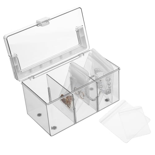 LIFKOME Schmuckschatulle Mit Deckel Schmuckaufbewahrung Acryl Schmuck Organizer Ohrring Organizer Box Mit Durchsichtigen Beuteln Für Ringe Armbänder Ohrringe Halsketten von LIFKOME