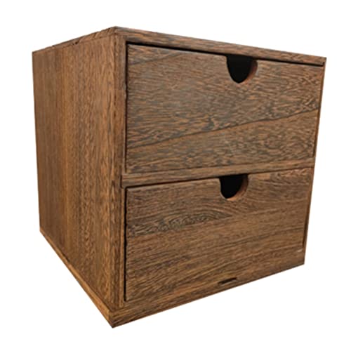 LIFKOME Schreibtisch-Organizer mit 2 Schubladen, kleine Holz-Aufbewahrungsbox mit Schubladen, Vintage-Aufbewahrungsbox aus Holz, Mehrzweck-Schubladenbox für Zuhause, Büro, Schulbedarf von LIFKOME