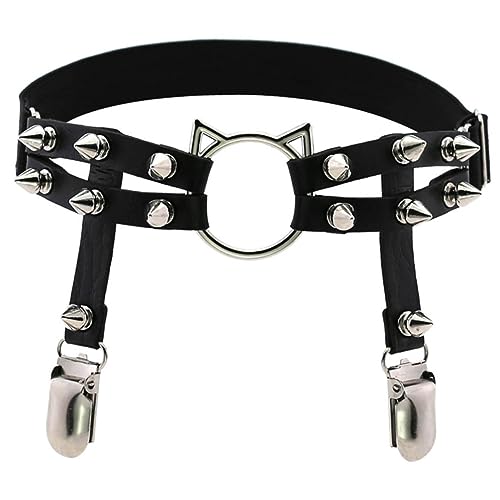 LIFKOME Strumpfbänder Mit Nieten Punk- - Gothic-beinstrumpfbänder Punk- -strumpfgürtel Gothic Strumpfhalter Black Leder von LIFKOME