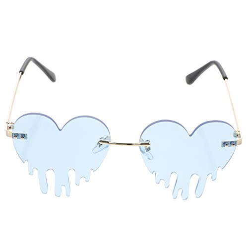 LIFKOME Tränen Lustige Brille Schauspiel Rund Gläser Herz Frauen Trendy Dampfpunk Leistung Polarisierte Damen Männer Rave Gothic Coole Brille Sky-blue Stk von LIFKOME