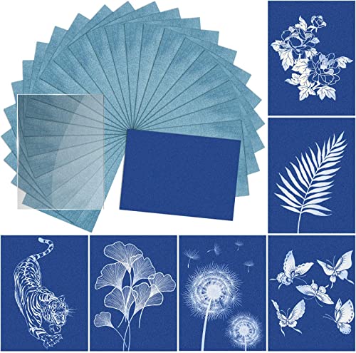 Sun Print Paper Kit Cyanotype Paper, 24 Sheets Cyanotype Papers with 1 Sheet Acrylic Panel, High Sensitive Nature Sun/Solar Activated Sun Printing Art Paper for Arts Crafts DIY Project von LIGHOON