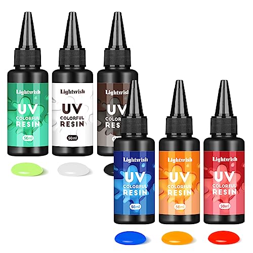 Farbiges UV-Harz, 6 Farben UV-Harz-Kit, schnelles Ultraviolett härtendes Epoxidharz für Handwerk, Schmuckherstellung, Gießen und Beschichtung, DIY-Handwerk (je 50 g) von LIGHTWISH