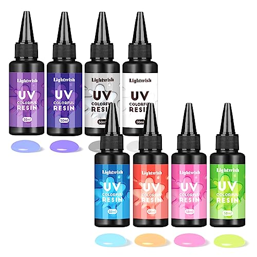 Farbiges UV-Harz, 8 Farben UV-Harz-Kit, schnelles Ultraviolett härtendes Epoxidharz für Handwerk, Schmuckherstellung, Gießen und Beschichtung, DIY-Handwerk (je 50 g) von LIGHTWISH