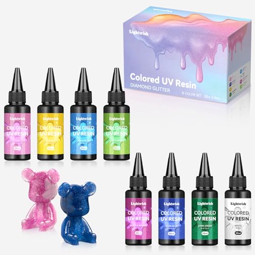 Farbiges UV-Harz, 8 schillernd Farben UV-Harz-Kit, schnelles Ultraviolett härtendes Epoxidharz für Handwerk, Schmuckherstellung, Gießen und Beschichtung, DIY-Handwerk (je 50 g) von LIGHTWISH