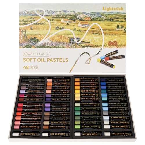 LIGHTWISH Professionelle Ölpastellkreiden, 48 leuchtende Farben plus 4 weiße, 52er Set, cremige und pigmentierte Künstler-Ölpastellkreiden zum Mischen, Schichten und Schattieren von LIGHTWISH