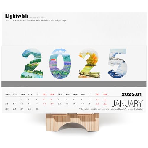 Lightwish Aquarell-Kalender-Set für 2025, 100 % Baumwolle, 12 Blatt, 300 g/m², säurefreies, kaltgepresstes Aquarellpapier, Kunstbedarf für Aquarellhandwerk und DIY-Medien von LIGHTWISH