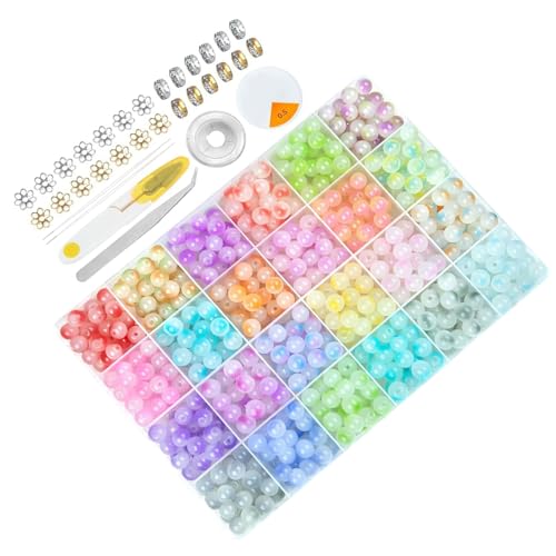 Mehrfarbiges Glasperlen-Set zur Schmuckherstellung, verschiedene Farben, Perlen zum Auffädeln von Armbändern, praktische runde Perlen von LIGSLN