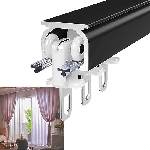 LIGUOYI 1-läufige Gardinenschienen Schwarz Weiß Gold Vorhangschienen Aus Aluminium - Wand/Deckenmontage - Curtain Track Modernes Metall Mit Silent-Rolle Für Vorhänge, Verdunkelung, Raumteiler von LIGUOYI