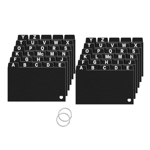LIGUSTRUM 62 Stück Schwarze Karteikartenteiler 3x5, Alphabetische Karteikartenteiler mit Registern und Ring, Karteikarten-Organizer, Langlebig, Einfach zu Installieren und Einfach zu Verwenden von LIGUSTRUM