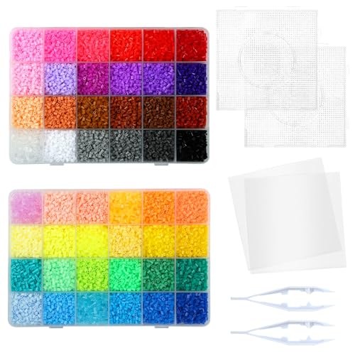 LIHAO 24000 Bügelperlen Set Steckperlen in Sortierbox Kinder DIY Perlen für Bügelperlen Platte als Kinder Geschenk (2,6 mm, 48 Farben, Mini) von LIHAO