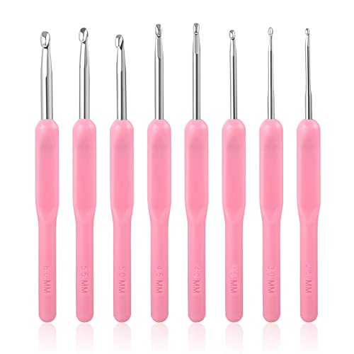 LIHAO 8x Häkelnadel Set Häkelnadeln Nadelset Aluminium mit Pink Gummigriff Stricknadel Stricken Nadeln für DIY Anfänger Experten von LIHAO