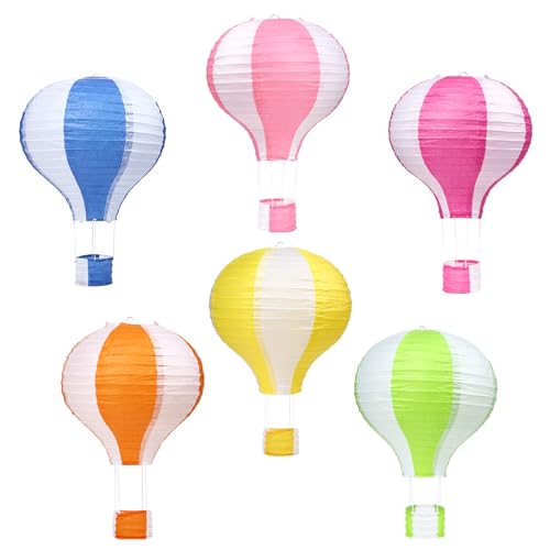 LIHAO Heißluftballon Papierlampion Bunt Lampions Deko Ballon Lampenschirm Papier Laterne Dekoration Set für Hochzeit Feier Geburtstag Party Einschulungsparty Baby-Shower-Party (6 STÜCKE) von LIHAO