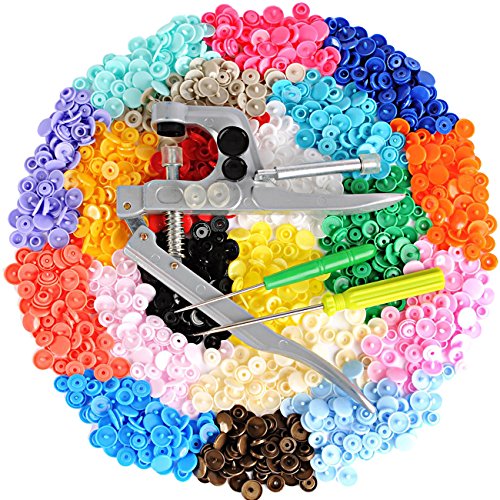 LIHAO SNAPS 300 Druckknöpfe Set mit Zange 24 Farbiger Plastik Druckknopf T5 Druckknopfzange ohne Nähen Werkzeug für Button Kleidung Basteln DIY von LIHAO