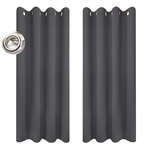 LIJIAO Thermovorhang mit Ösen 115 x 210 cm Dicker Stoff Thermovorhänge Gegen Kälte Vorhang Blickdicht Gardinen Vorhänge Blackout Curtains 2Er Set für Wohnzimmer Schlafzimmer, Dunkelgrau von LIJIAO