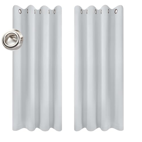 LIJIAO Verdunklungsvorhänge mit Ösen 130 x 210 cm Dicke Thermogardine Kälteschutz Warm Schlafzimmer Blackout Curtain 2Er Set für Fenster Wohnzimmer, Weiß von LIJIAO