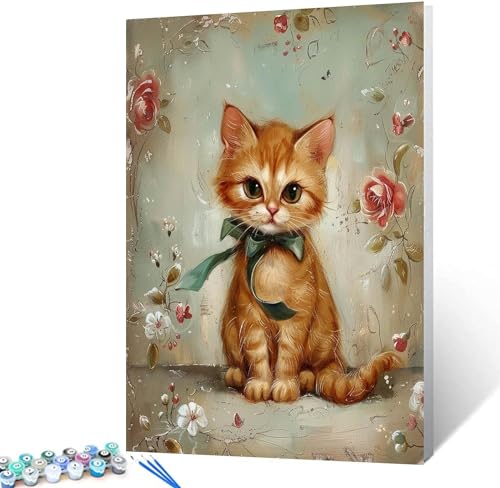 LIJIFENG Malen nach Zahlen - Orange Kitten - für Wohnzimmer oder Schlafzimmer Erwachsene digitale Malerei mit drei Pinseln und Leinen-Leinwand und Acrylfarben (ungerahmt) 40 x 50 cm von LIJIFENG