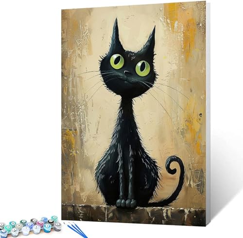 LIJIFENG Malen nach Zahlen - Schwarze Katze - für Wohnzimmer oder Schlafzimmer Erwachsene digitale Malerei mit drei Pinseln und Leinen-Leinwand und Acrylfarben (ungerahmt) 40 x 50 cm von LIJIFENG