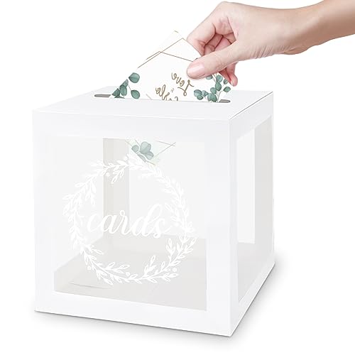 LIKAJON 1 Packung Hochzeit weiße Kartenbox, transparente weiße Geschenkkartenbox für Hochzeitsdekorationen für Empfang, Spardose für Brautdusche Dekorationen Party Empfang Jahrestag Babyparty von LIKAJON