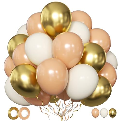 Luftballons Beige Creme Weiß Gold Aprikose 50 Stk 12 zoll Ballons Beige Apricot Goldene Metallic Ballons für Hochzeit Verlobung Baby Shower Deko von LIKDAY