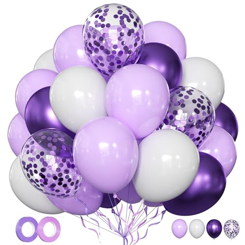 Luftballons Lavendel Lila Violett Weiß 50 Stück 12 zoll Luftballons Geburtstag Helium Ballons Metallic Konfetti Glitzer Luftballons für Hochzeit Baby Shower Abschluss Deko von LIKDAY