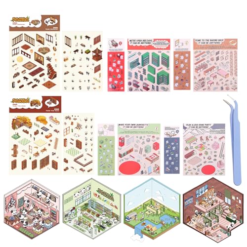 10 Sets 3D Sticker Scene Lustig und Süß Sticker Scene Miniatur Haus Sticker 3D Hausaufkleber Geeignet für Erwachsene und Kinder Um Stress Abzubauen und Sich Die Zeit Zu Vertreiben von LILELIG