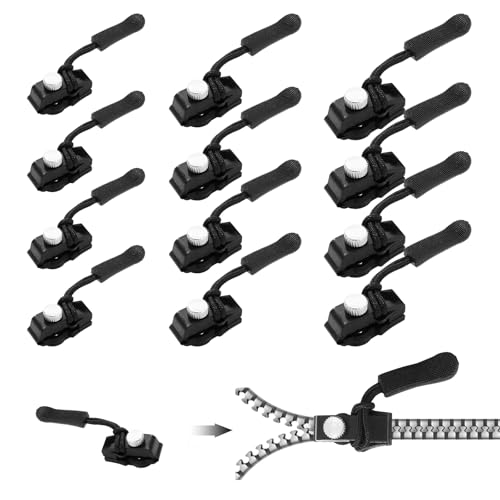 12 Stück Reißverschluss Zipper, Fix A Zipper, Reißverschluss Reparatur set, Abnehmbare Pull Fixer Reissverschluss, Universal Reisverschluss-fix-kit, Fix Zipper Für Jacken, Koffer, Rucksäcke (Schwarz) von LILELIG