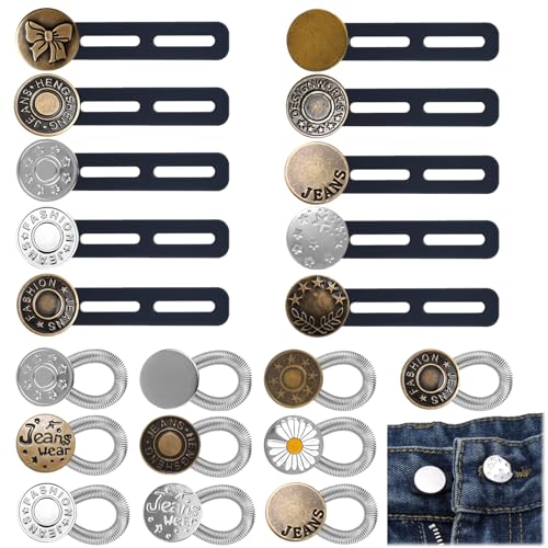 20 Stück Hosenknopf Verlängerung, Knopfverlängerung Für Hosen, Hosenbunderweiterung Knopf, Jeans Einziehbare Knöpfe, Hosen Expander Button Für Damen Herren Jeans, Verstellbarer Bundverlängerung Hose von LILELIG