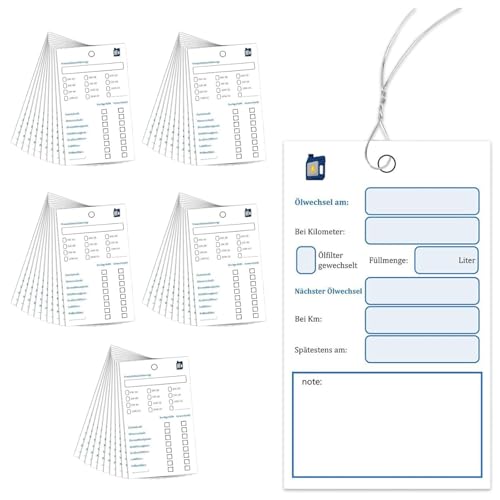 50 Stück Ölwechselzettel Ölzettel Inspektionsanhänger, Öl Schilder, Ölwechsel Aufkleber, Öl Service Anhänger Schilder Mit Draht, Öl Anhänger, 10 X 6 cm Ölwechsel Schilder Inspektion Etikett von LILELIG