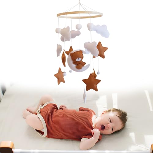 Mobile Baby Holz Baby Mobiles Baby Mobile für Bett Baby Mobile Schlummernder Bär Baby Mobiles mit Holzring und Süßen Tierchen Neugeborenen Geschenk für Baby Jungen und Mädchen von LILELIG