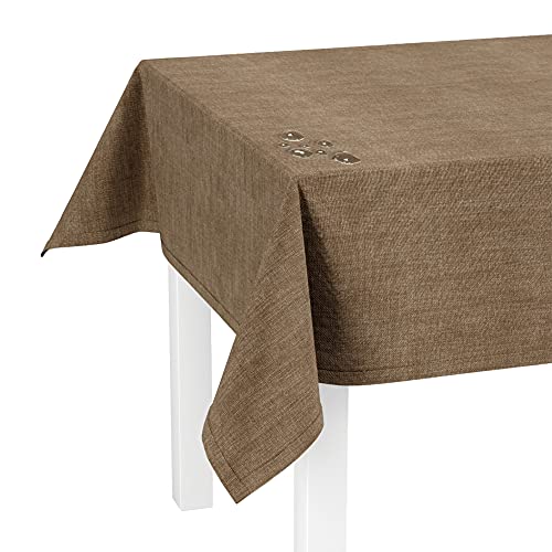 LILENO HOME Tischdecke abwaschbar [110x140cm] in Braun - Gesäumte Polypropylen Gewebe Tischdecke wasserdicht mit Fleckschutz von LILENO HOME