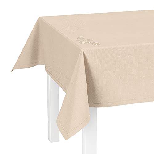 LILENO HOME Tischdecke abwaschbar [110x140cm] in Natur - Gesäumte Polypropylen Gewebe Tischdecke wasserdicht mit Fleckschutz von LILENO HOME